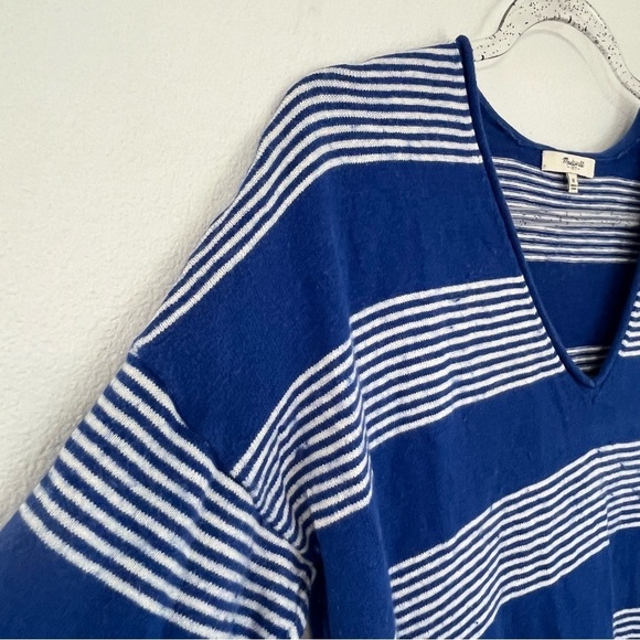 MADEWELL DECKHOUSE SWEATER IN STRIPE BLUE WHITE WOOL BLEND WARM V NECK SZ M - Picture 3 of 10